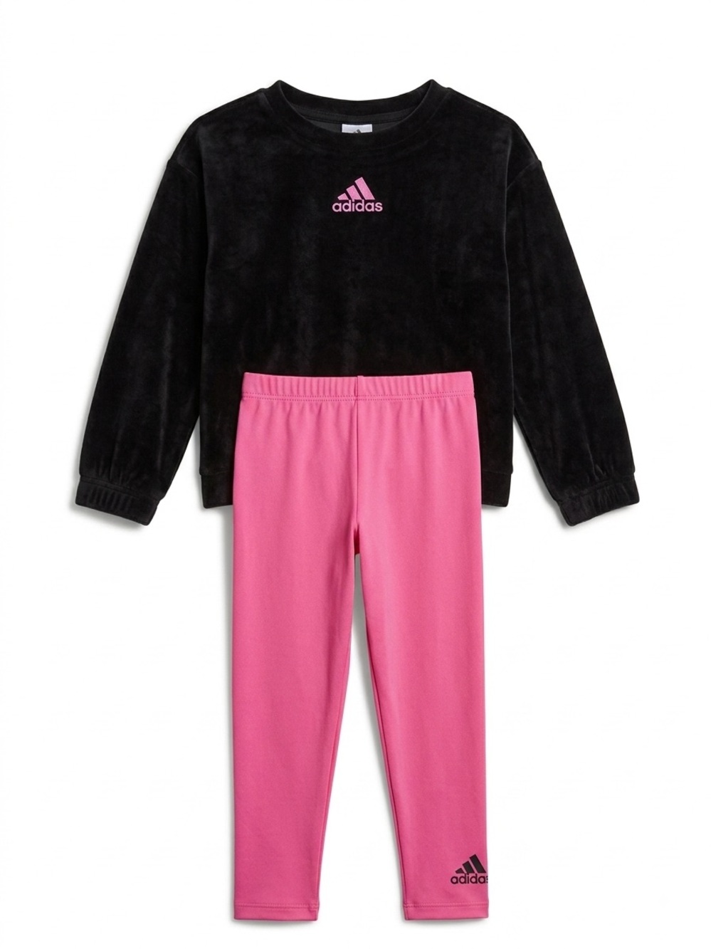 adidas Black Velour Sweatshirt with Pink Leggings Set
